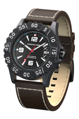 Chronologia Climber Satin Black with Brown Leather Strap