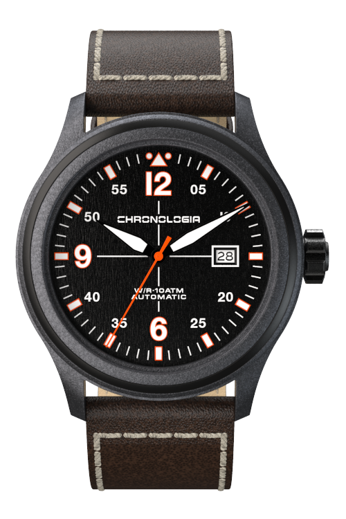 Chronologia Pilot Black with Leather Strap