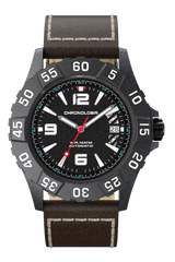 Chronologia Climber Satin Black with Brown Leather Strap